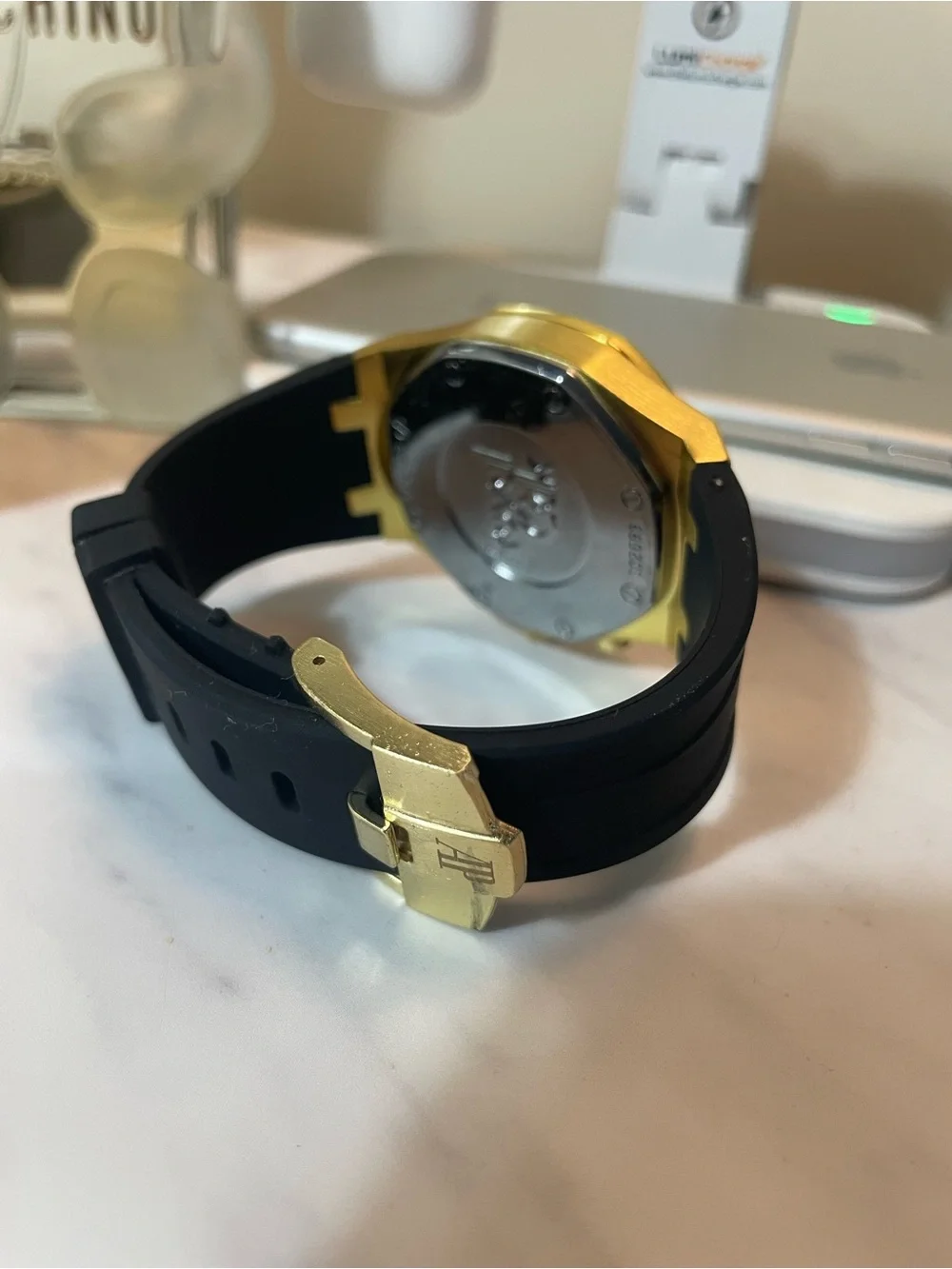 Gold-Tone Chronograph Men's Watch with Black Strap royal design